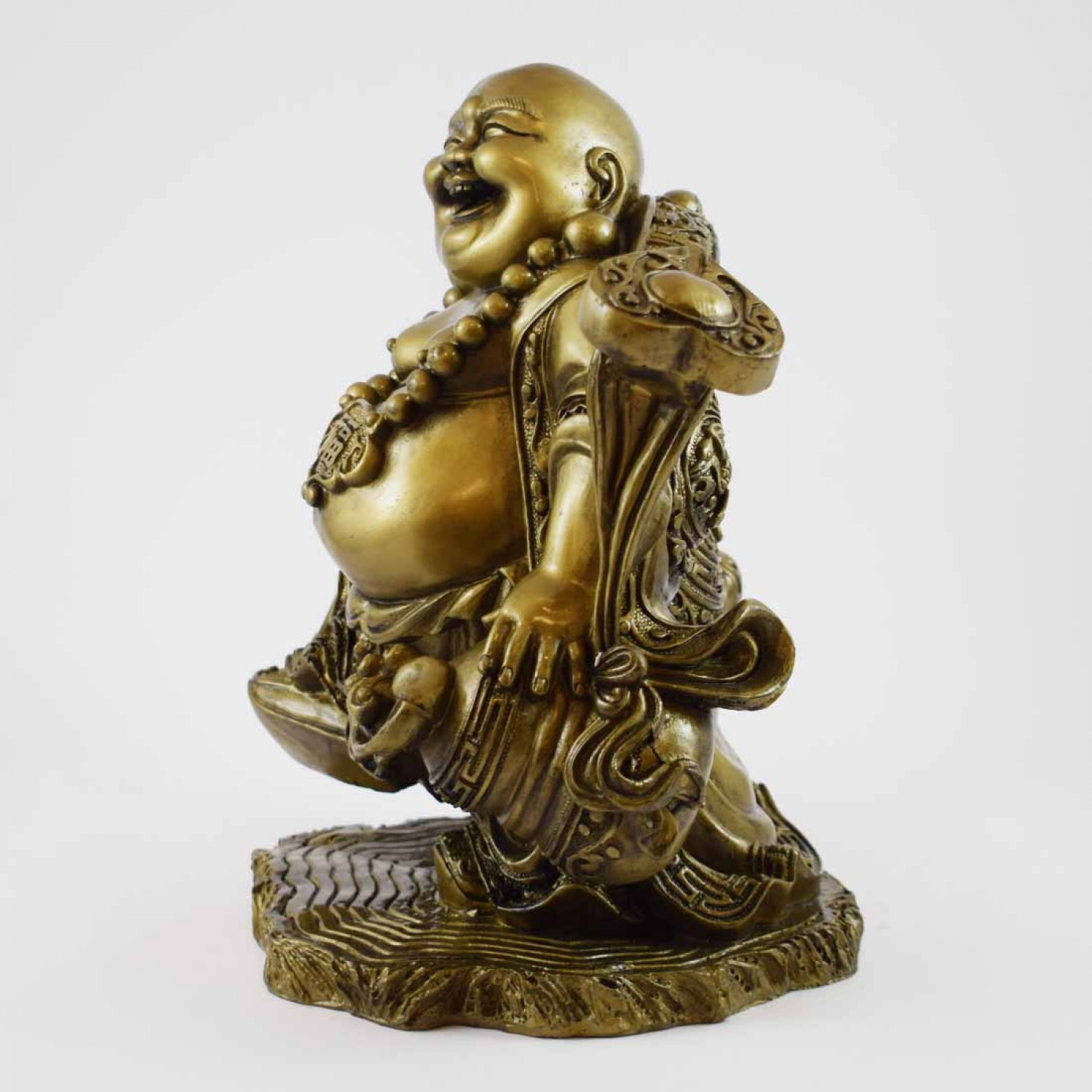 Big Size Brass Handmade Laughing Buddha With Ru Yi On Shoulder